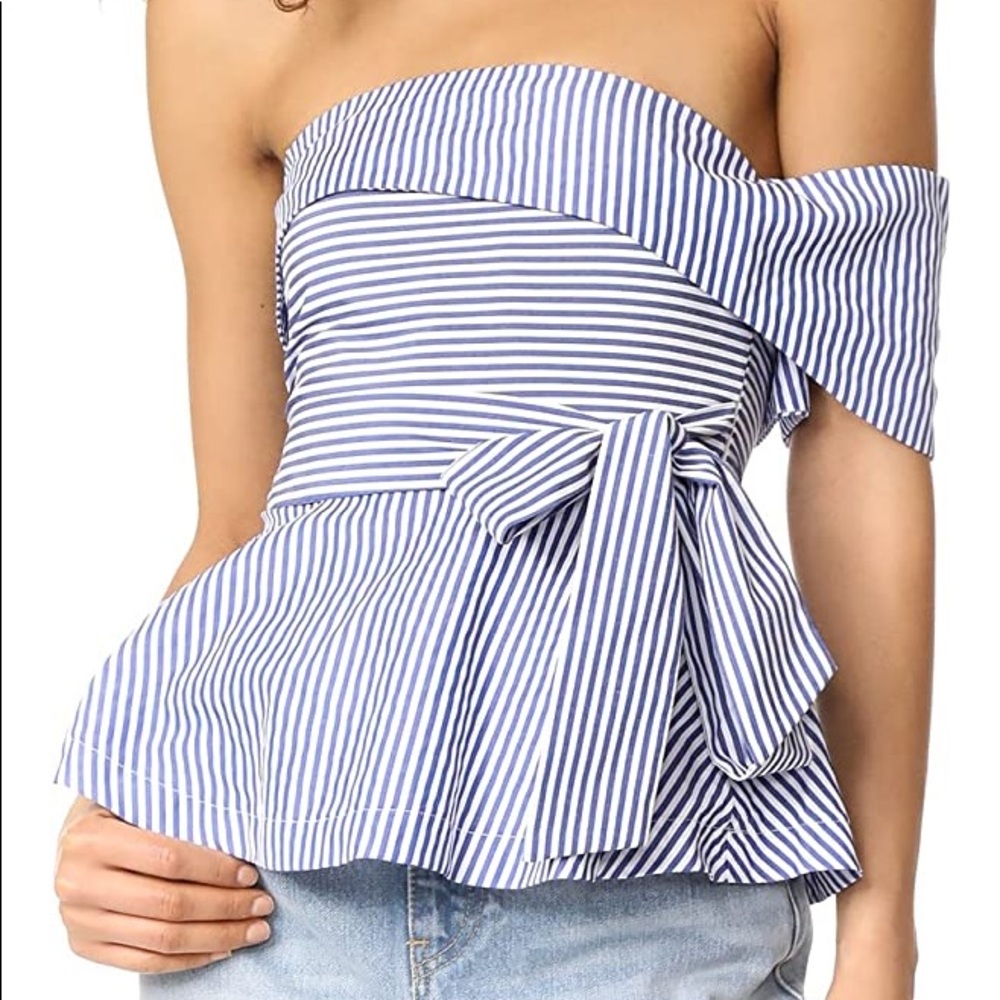 JOA Striped Peplum Off The Shoulder Top XS